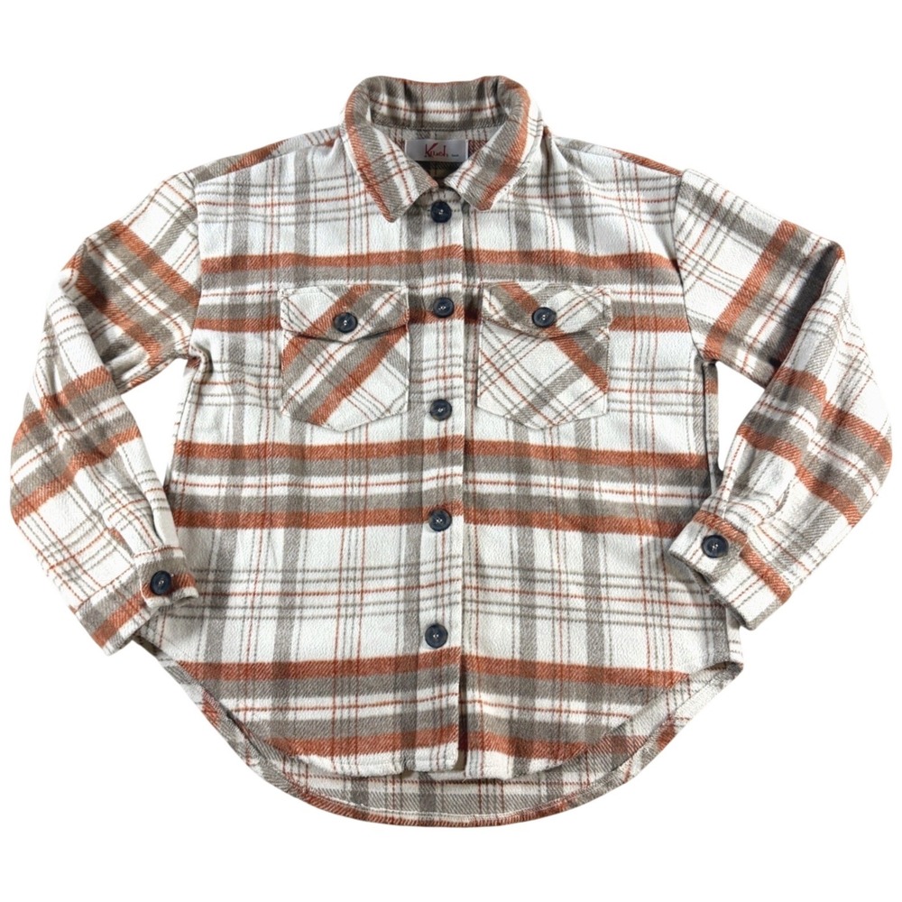 Plaid Flannel Shacket Womens SM Cream Trucker Fall Layer Rustic Oversized Cozy
